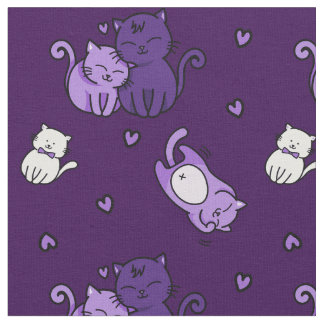 Niedliche Lila Katzen auf Lila Backen Hexe® Cat Lo Stoff