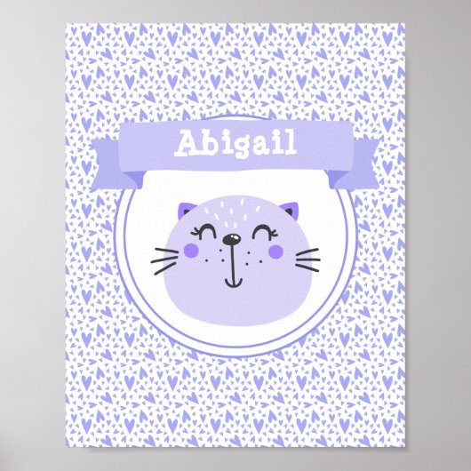 Niedliche Lila Katzen & Lilac Herzen - Personalisi Poster (Vorne)