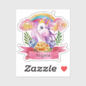 Niedliche Lila Mädchen Unicorn Rainbow Individuell Aufkleber (Blatt)