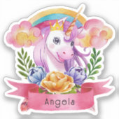 Niedliche Lila Mädchen Unicorn Rainbow Individuell Aufkleber (Vorderseite)
