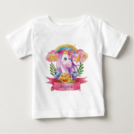 Niedliche Lila Mädchen Unicorn Rainbow Individuell Baby T-shirt