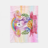 Niedliche Lila Mädchen Unicorn Rainbow Individuell Fleecedecke (Vorderseite)