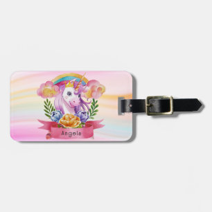 Niedliche Lila Mädchen Unicorn Rainbow Individuell Gepäckanhänger