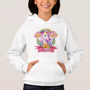 Niedliche Lila Mädchen Unicorn Rainbow Individuell Hoodie