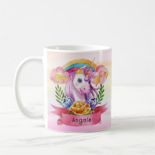 Niedliche Lila Mädchen Unicorn Rainbow Individuell Kaffeetasse
