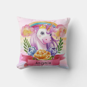 Niedliche Lila Mädchen Unicorn Rainbow Individuell Kissen