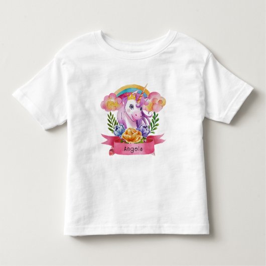 Niedliche Lila Mädchen Unicorn Rainbow Individuell Kleinkind T-shirt (Vorderseite)