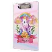 Niedliche Lila Mädchen Unicorn Rainbow Individuell Klemmbrett (Links)