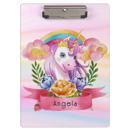 Niedliche Lila Mädchen Unicorn Rainbow Individuell Klemmbrett