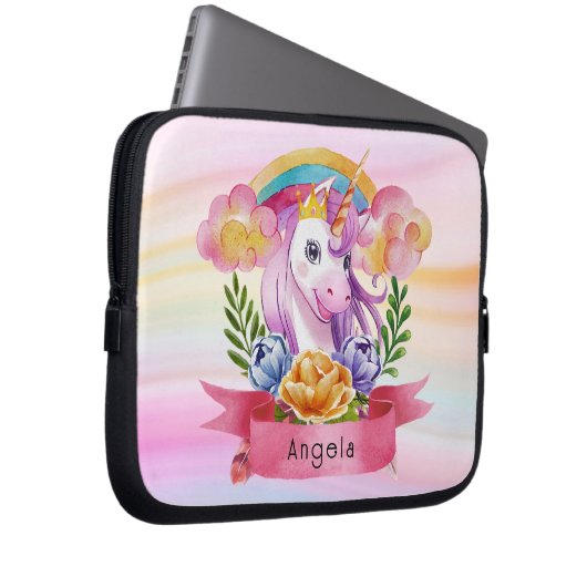 Niedliche Lila Mädchen Unicorn Rainbow Individuell Laptopschutzhülle (Vorne Rechts)