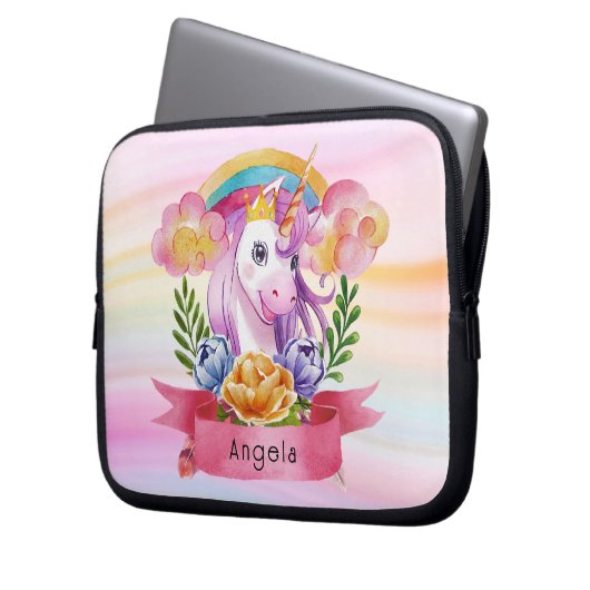 Niedliche Lila Mädchen Unicorn Rainbow Individuell Laptopschutzhülle (Vorderseite Links)