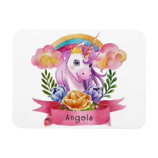 Niedliche Lila Mädchen Unicorn Rainbow Individuell Magnet (Horizontal)