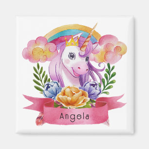 Niedliche Lila Mädchen Unicorn Rainbow Individuell Magnet