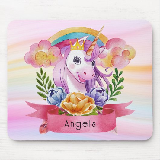 Niedliche Lila Mädchen Unicorn Rainbow Individuell Mousepad (Vorne)