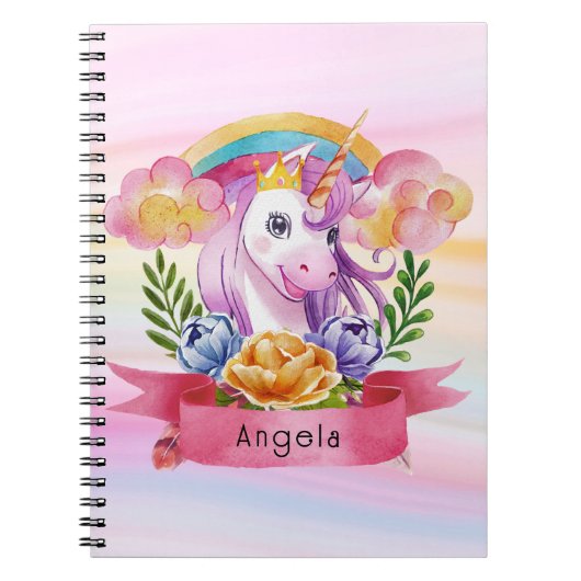 Niedliche Lila Mädchen Unicorn Rainbow Individuell Notizblock (Vorderseite)