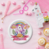 Niedliche Lila Mädchen Unicorn Rainbow Individuell Pappteller (Party)