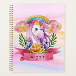 Niedliche Lila Mädchen Unicorn Rainbow Individuell Planer