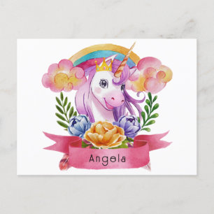 Niedliche Lila Mädchen Unicorn Rainbow Individuell Postkarte