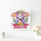 Niedliche Lila Mädchen Unicorn Rainbow Individuell Quadratische Wanduhr (Zuhause)