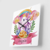Niedliche Lila Mädchen Unicorn Rainbow Individuell Quadratische Wanduhr (Winkel)