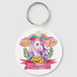 Niedliche Lila Mädchen Unicorn Rainbow Individuell Schlüsselanhänger