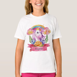 Niedliche Lila Mädchen Unicorn Rainbow Individuell T-Shirt