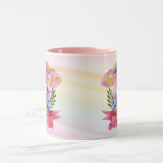 Niedliche Lila Mädchen Unicorn Rainbow Individuell Tasse (Zentrum)