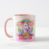 Niedliche Lila Mädchen Unicorn Rainbow Individuell Tasse (Links)