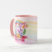 Niedliche Lila Mädchen Unicorn Rainbow Individuell Tasse (Vorderseite Links)