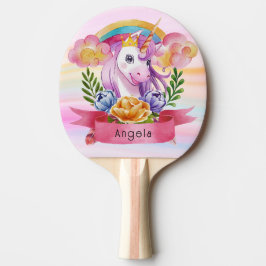 Niedliche Lila Mädchen Unicorn Rainbow Individuell Tischtennis Schläger
