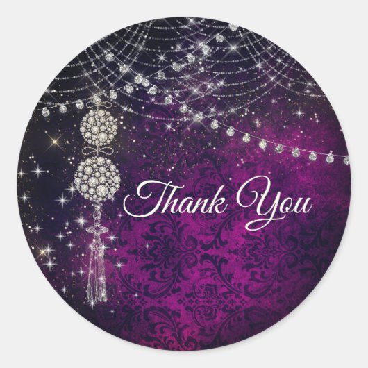 Niedliche lila Magenta-Monogramm-Ornamente Runder Aufkleber (Vorderseite)