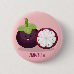 Niedliche lila Mangostanfrucht Cartoon Abbildung Button