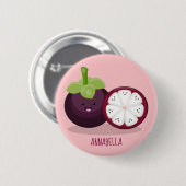 Niedliche lila Mangostanfrucht Cartoon Abbildung Button (Vorne & Hinten)