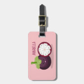 Niedliche lila Mangostanfrucht Cartoon Abbildung Gepäckanhänger (Vorderseite vertikal)
