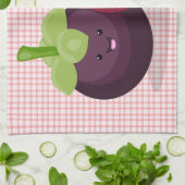 Niedliche lila Mangostanfrucht Cartoon Abbildung Geschirrtuch (Gefaltet)