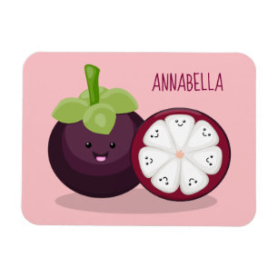 Niedliche lila Mangostanfrucht Cartoon Abbildung Magnet