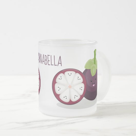 Niedliche lila Mangostanfrucht Cartoon Abbildung Mattglastasse (VorderseiteRechts)