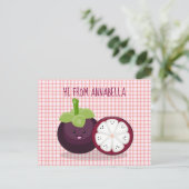 Niedliche lila Mangostanfrucht Cartoon Abbildung Postkarte (Stehend Vorderseite)