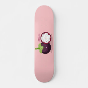 Niedliche lila Mangostanfrucht Cartoon Abbildung Skateboard
