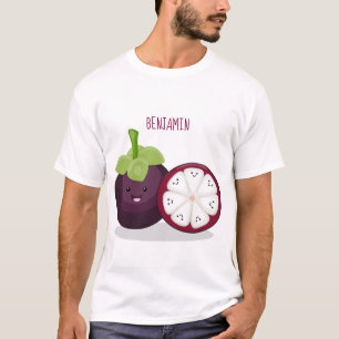Niedliche lila Mangostanfrucht Cartoon Abbildung T-Shirt