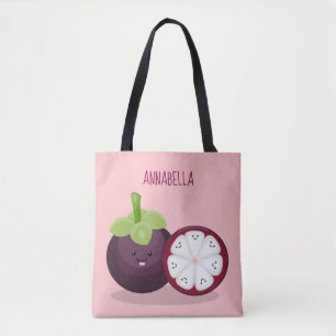 Niedliche lila Mangostanfrucht Cartoon Abbildung Tasche