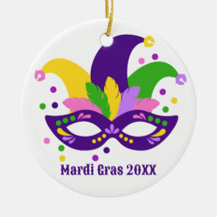 Niedliche Lila Mardi Gras Mask Keramik Ornament