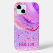 Niedliche lila Marmorkunst Glitzer Monogramm Case-Mate iPhone Hülle (Rückseite)