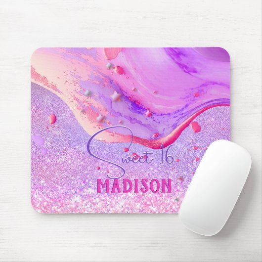 Niedliche lila Marmorkunst Glitzer Monogramm Mousepad (Mit Mouse)