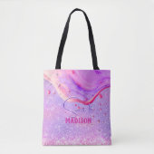 Niedliche lila Marmorkunst Glitzer Monogramm Tasche (Vorderseite)