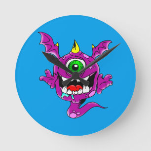 Niedliche Lila Menschen essen Monster Runde Wanduhr