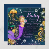Niedliche Lila Mermaid Babydusche Einladung (Vorne/Hinten)