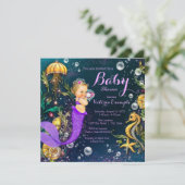 Niedliche Lila Mermaid Babydusche Einladung (Stehend Vorderseite)