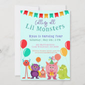 Niedliche lila Monster Cartoon Blue Birthday Party Einladung (Vorderseite)