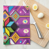 Niedliche lila, orangefarbene Mochill-Kunst Geschirrtuch (Viertel Falte)